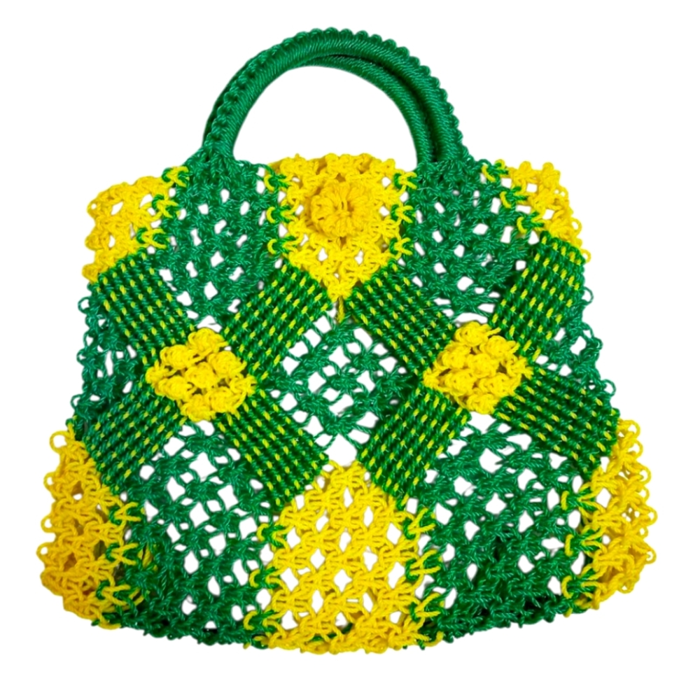 Crochet Green and Yellow Handwoven Tote Bag